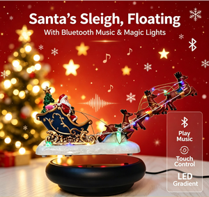 Traîneau du Père Noël 3D lévitant avec haut-parleur Bluetooth, base LED à dégradé à commande tactile, rennes volants, décoration de Noël pour la maison - Product Image 3