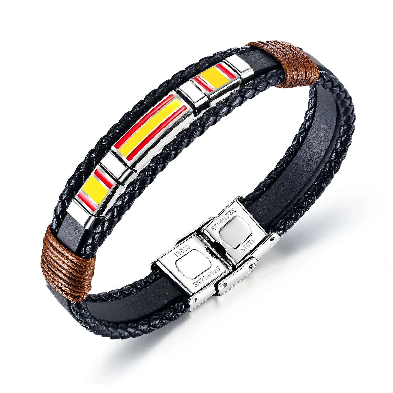 Hot sale Multilayer Design Colorful Punk Genuine Leather Bracelet For Male Magnetic Stainless leather bracelet for men