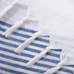 Toalla de playa de algodón turco de 100x180 cm, a rayas, de secado rápido, con borlas, para adultos y niños - Product Image 3