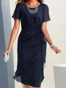 Nuevo Vestido de Verano para Mujer, Moderno, con Cuello Redondo, Manga Corta, Corte Irregular, Largo Medio, Color Sólido - Product Image 4