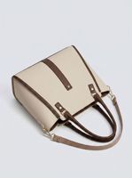 Set Tas Tote 2-in-1 Wanita untuk Kantor & Sehari-hari - Tas Tangan Kulit PU Kontras Beige & Cokelat dengan Dompet Senada