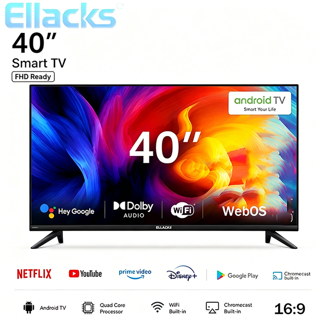 Popular 40 Inch LED 4K HDTV Smart Frame Television with Google Android WebOS WIFI Hotel Family Use 2G+16G Memory