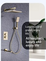 Ensemble complet de robinetterie de douche murale en cuivre pur, pommeau de douche au design moderne et minimaliste, surface brossée, forme circulaire, effet pluie