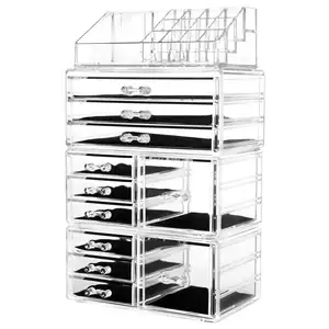 Extra Large Vanity Stackable Clear Acrylic Makeup Cosmetic Jewelry Storage Case Display Organizer Box with Drawers