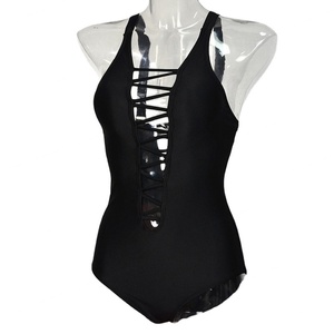 Traje de Baño de Una Pieza de Chifón para Mujer, Diseño Cruzado, Color Sólido, Sin Tirantes, Sexy y Único - Product Image 1