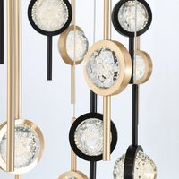 Lustre suspendu en verre noir et or, design moderne et luxueux, grand modèle pour plafond haut, escalier, salon