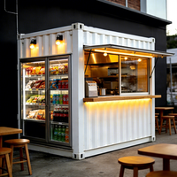 Maison conteneur portable à ossature acier moderne pour restaurant rapide, bar, ou commerce de rue, avec extérieur de type chambre individuelle.