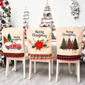Yeni yıl çuval bezi Merry noel sandalyesi kapak kar tanesi kırmızı ekose sandalye geri noel partisi noel dekorasyon ev dekor kapakları