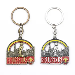 Bán Buôn Tùy Chỉnh Thiết Kế Hợp Kim Kẽm Bỉ Brussels Món Quà Lưu Niệm Kim Loại Keychain