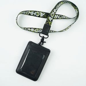 Business Professional Leather ID Card Holder Detachable Card Holder Silk Screen <b>Polyester</b> <b>Lanyard</b> for Office Use - Product Image 1