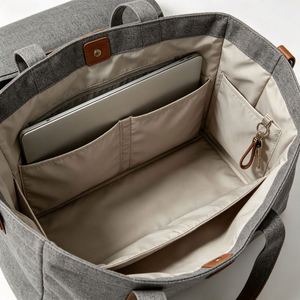 Premium Heavyweight Canvas <b>Tote</b> <b>Bag</b> with Leather Bottom Laptop Compartment <b>Zipper</b> for Office - Product Image 2