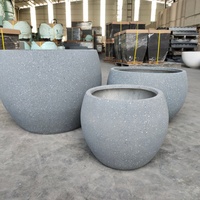 Ensemble de 3 pots à fleurs en béton modernes gris pour l'extérieur, jardinières pour jardin, design minimaliste