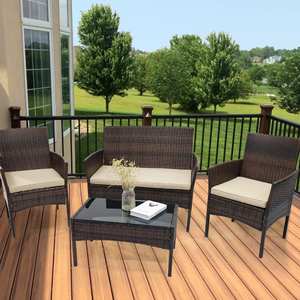 Juego de sofá de ratán para jardín al aire libre de diseño moderno de alta calidad, 4 Uds., prácticos y cómodos cojines suaves, marco de Metal sólido para hoteles - Product Image 6