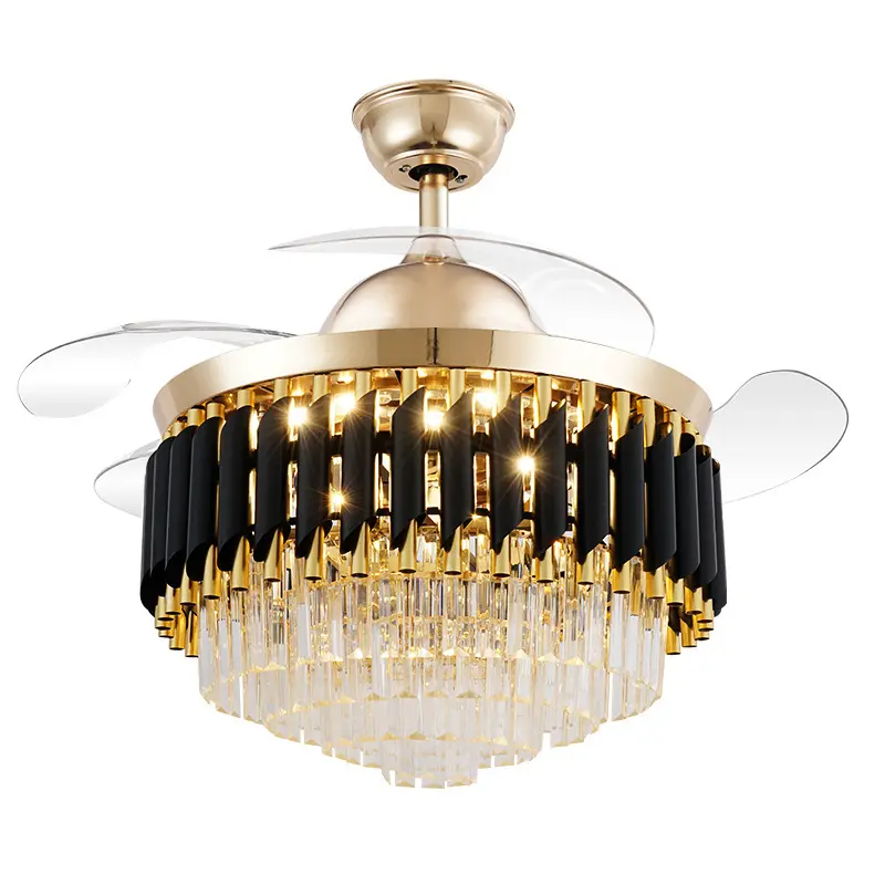 Gold New Modern Residential Home Crystal Luxury Chandelier Led Ceiling Fan Lamp for Living Room Dining