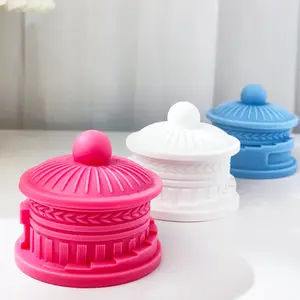 SZ948 Temple of Heaven Candle Cup Silicone Mold with Cover Ancient Stone Altar Cement Candle Jar Gypsum Mold