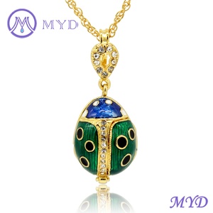 Phụ Nữ Chất Lượng Cao Trang Sức Chúc Mừng Ngày Lễ Phục Sinh Tay Men Red <span class=keywords><strong>Ladybug</strong></span> Faberge Egg Mặt Dây Chuyền Mề Đay Vòng Cổ - Product Image 4