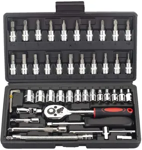 46-Piece 1/4-inch crewcrewdriver ririve ococket & IT it et Comination con evereversible atatket rrench ool it