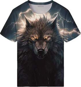 Camiseta Deportiva Personalizada con Logotipo, de Alta Calidad, en Poliéster y Elastano, con Estampado Animal 3D de Lobo y Rayo, Sublimación Completa - Product Image 3