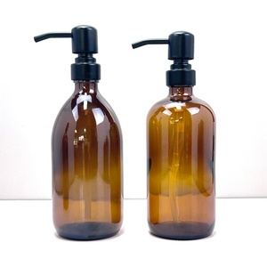 Wholesale 8 16oz Amber Glass Boston Round Bottle Stainless Steel Pump for <b>Kitchen</b> Bathroom Liquid Soaps Essential Oils Lotions - Product Image 6
