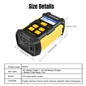 <span class=keywords><strong>Chargeur</strong></span> de batterie à 7 étages KONNWEI KW510 <span class=keywords><strong>Testeur</strong></span> de batterie de voiture en gros d'usine pour batterie AGM GEL au plomb 12V - Product Image 3