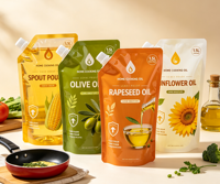 Pochettes à bec verseur 1L 500ml en PE pour huile, idéales pour l'huile d'olive, étanches à l'humidité, lot de 100 pré-fabriquées