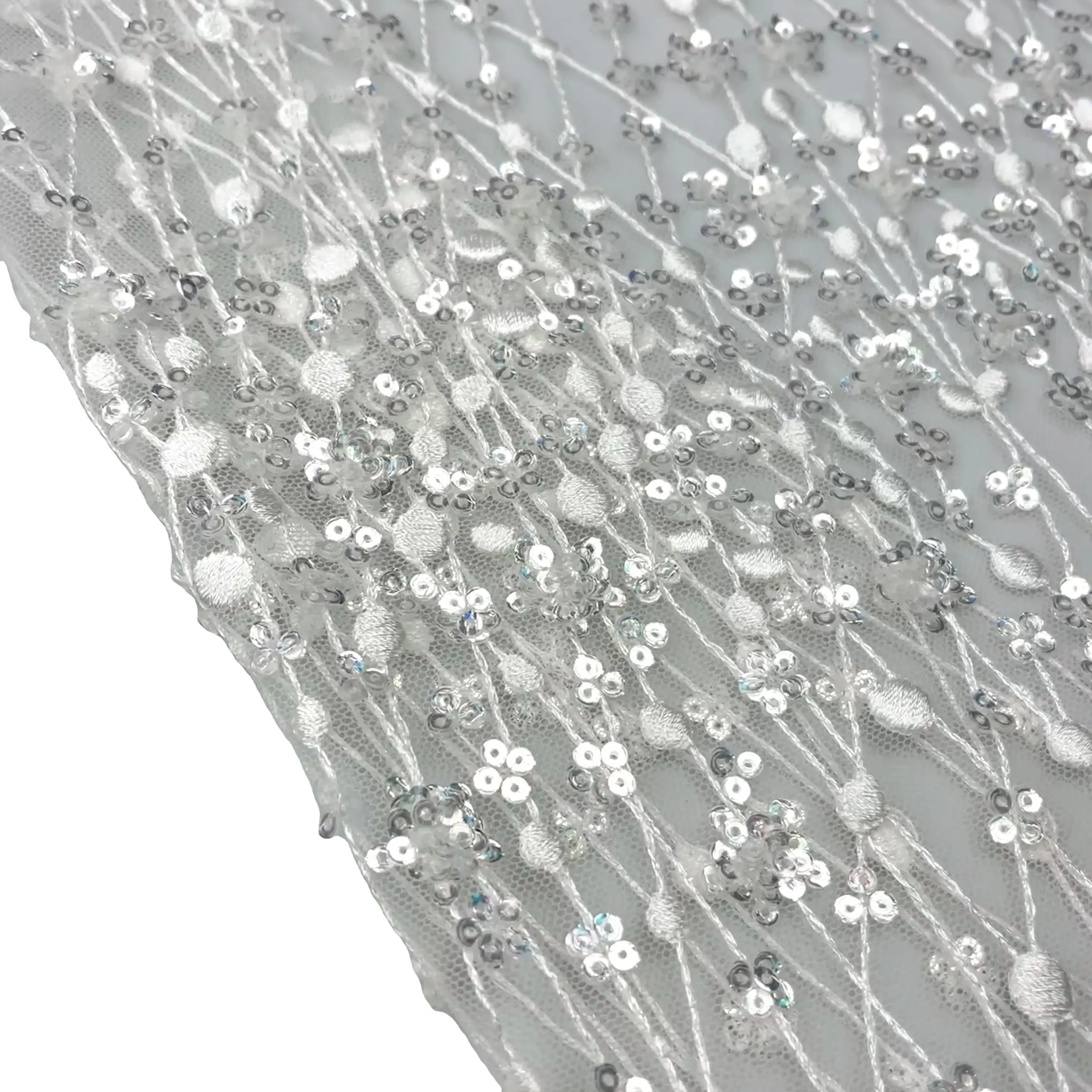 3d Witte Franse Vintage Sequence 3Mm Mesh Pailletten Kant Chunky Glitter Stoffen Yards Voor Trouwjurk Sublimatie