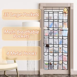 35 <b>Pockets</b> Over The Door Shoe Organizer White Rectangular Hook Type For Shoes Storage Behind Doors On Walls - Product Image 6