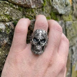 Anillos ZHENXUN Vintage Personalizados con Cabeza de Calavera, Estilo Punk, Mundo Desértico, Acabado Envejecido, Micrograbado Industrial, Arte Gótico Oscuro - Product Image 2