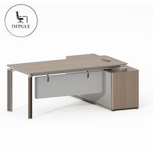 Bureau <span class=keywords><strong>de</strong></span> direction moderne en forme <span class=keywords><strong>de</strong></span> L, en panneaux <span class=keywords><strong>de</strong></span> fibres à densité moyenne, finition bois <span class=keywords><strong>de</strong></span> noyer + gris nacré - Product Image 3