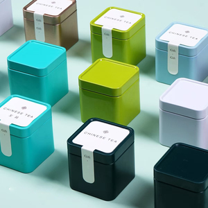 Hộp thiếc đựng trà hình vuông, kín khí, chất lượng thực phẩm, in màu sắc, trống, niêm phong, màu xanh lá cây, bằng kim loại - Product Image 1