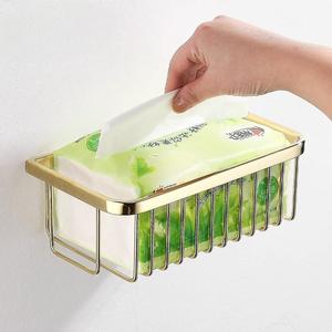 Standard Pa <b>Wall</b> Mounted Tissue <b>Holder</b> Copper Square Mesh Bathroom Paper <b>Holder</b> With <b>Phone</b> Storage Gold Finish - Product Image 1