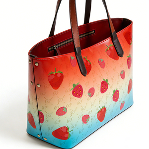 Borsa Tote in Pelle PU con Stampa <span class=keywords><strong>Fragola</strong></span> Personalizzata, Borsa a Tracolla Sfumata per Donne, Ampio Interno, Borsa a Tracolla - Product Image 3