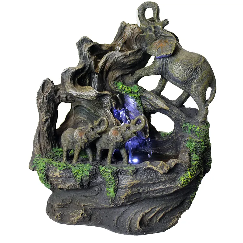 Home Office Desktop Wasserfall Dekor Indoor Elefant Statue Tischplatte Wasser brunnen mit LED-Licht