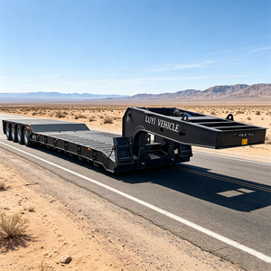 Semirremolque de <span class=keywords><strong>plataforma</strong></span> baja de 16m y 4 ejes, 28t, con tren de aterrizaje de servicio pesado y cuello de cisne desmontable para transporte de maquinaria de movimiento de tierras - Product Image 1