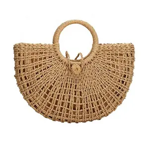 Straw Bag In Hand Bags Woven Handmade Rattan Bag Indonesia Summer With Round Handle