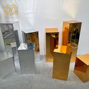 Présentoir à gâteau décoratif or argent Table à dessert double miroir acrylique colonne carrée support à fleurs pour centres de table de <span class=keywords><strong>mariage</strong></span> décor - Product Image 4