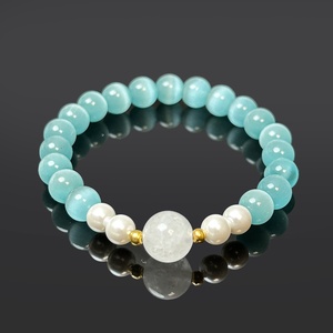 Bracciale con perline in cristallo di pietra, ametista e occhio di gatto, colore solido, versatile, unisex, per ufficio, regali di Natale, coppie - Product Image 4