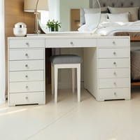 Table de maquillage moderne et élégante en bois blanc Grands tiroirs de rangement Coiffeuse en gros pour chambre à coucher, salle à manger et salle de bain