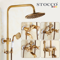 STOCCO Système de douche mural de luxe en laiton antique, ensemble de douche pluie et massage avec valve en céramique, pommeau de douche pluie 8 pouces, pour hôtel