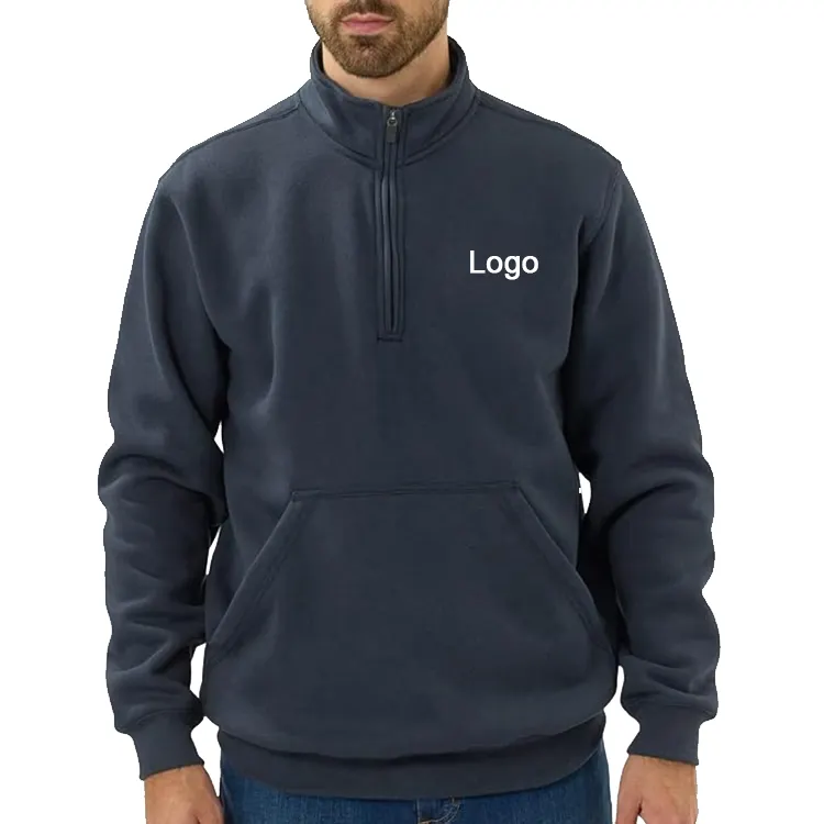 Wholesale Custom Logo 3d Puff Printing Hoodie 100% Cotton Half Zip Up Plus Sized Men's Hoodies Sweatshirts