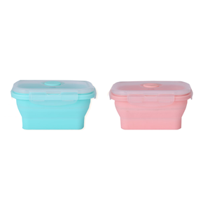 Set of 4 Personalized <strong>Rectangle</strong> <strong>Silicone</strong> Folding School Lunch Box Collapsible Microwavable BPA Free Leak Proof Storage <strong>Container</strong> - Product Image 4