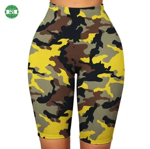 Custom pattern dark green camo legging shorts sublimation print spandex mid length shorts for women