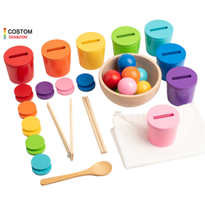 Custom Montessori Educational Rainbow Matching Ball Toddler Learning Color Sorting Counting Game Wood Toys for Kids Boys Girls - Product Image 1