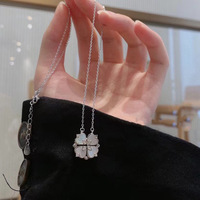 Kalung Lipat Magnetik Berbentuk Hati dengan Liontin Semanggi Berdaun Empat, Bahan Stainless Steel Bertabur Zirkon, Promo Hot Sale