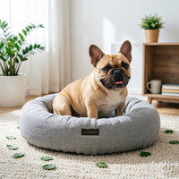 Lit pour chien rond en tissu lin gris personnalisé, moderne et tendance, Yang Yang Pet