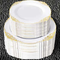 Assiettes en plastique blanc or 10 pouces avec bord doré, résistantes et réutilisables, pour desserts, mariages, banquets, vente en gros