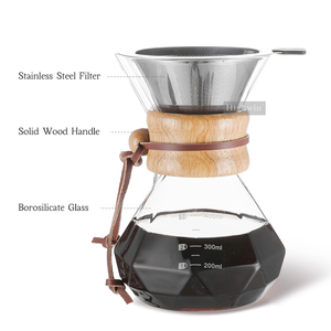 HIGHWIN 400ml 600ml 800ml <span class=keywords><strong>Verre</strong></span> borosilicaté Verser sur <span class=keywords><strong>cafetière</strong></span> <span class=keywords><strong>avec</strong></span> <span class=keywords><strong>filtre</strong></span> réutilisable <span class=keywords><strong>en</strong></span> acier inoxydable - Product Image 5