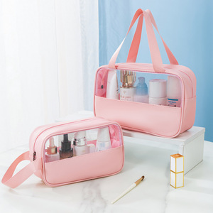 Bolsa de maquillaje portátil de gran capacidad con organizador frontal transparente para cosméticos y artículos de aseo - Product Image 2