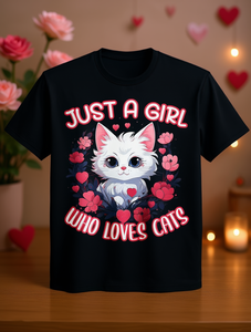T-shirt per ragazze con stampa di gatti carini per San Valentino, girocollo, stampa in jersey di cotone 100%, vestibilità regolare, manica corta, per tutte le stagioni - Product Image 2