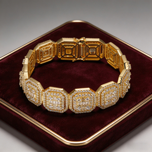 Pulsera de tenis de lujo chapada en oro macizo de 10K con diamantes cultivados en laboratorio de corte baguette, diseño geométrico, engaste de puntas, unisex, tercera parte - Product Image 3